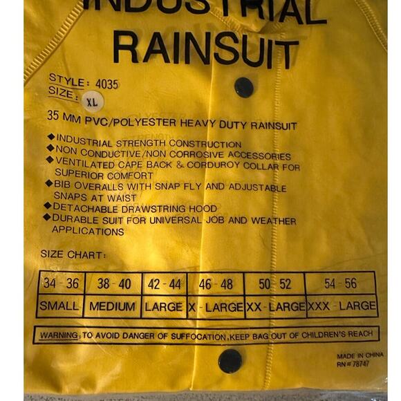 NEW Industrial Rainsuit XL Heavy Duty Corduroy Collar Bib Overalls Hood 35MM PVC - Picture 2 of 3